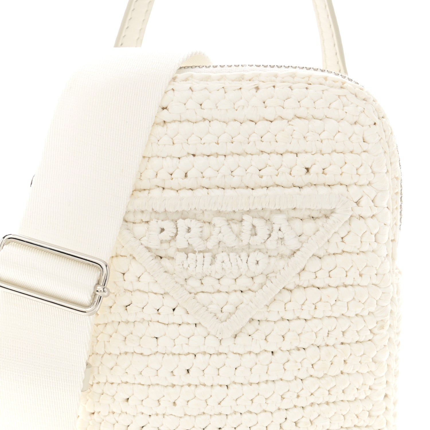 Prada Yarn Raffia Effect Crochet Mini Crossbody Bag Bianco 8 of 11
