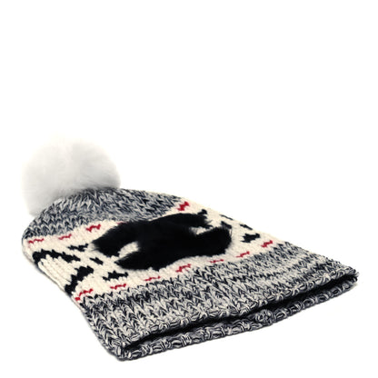 Chanel Wool Shearling CC Beanie Hat Ivory Black Red 3 of 5