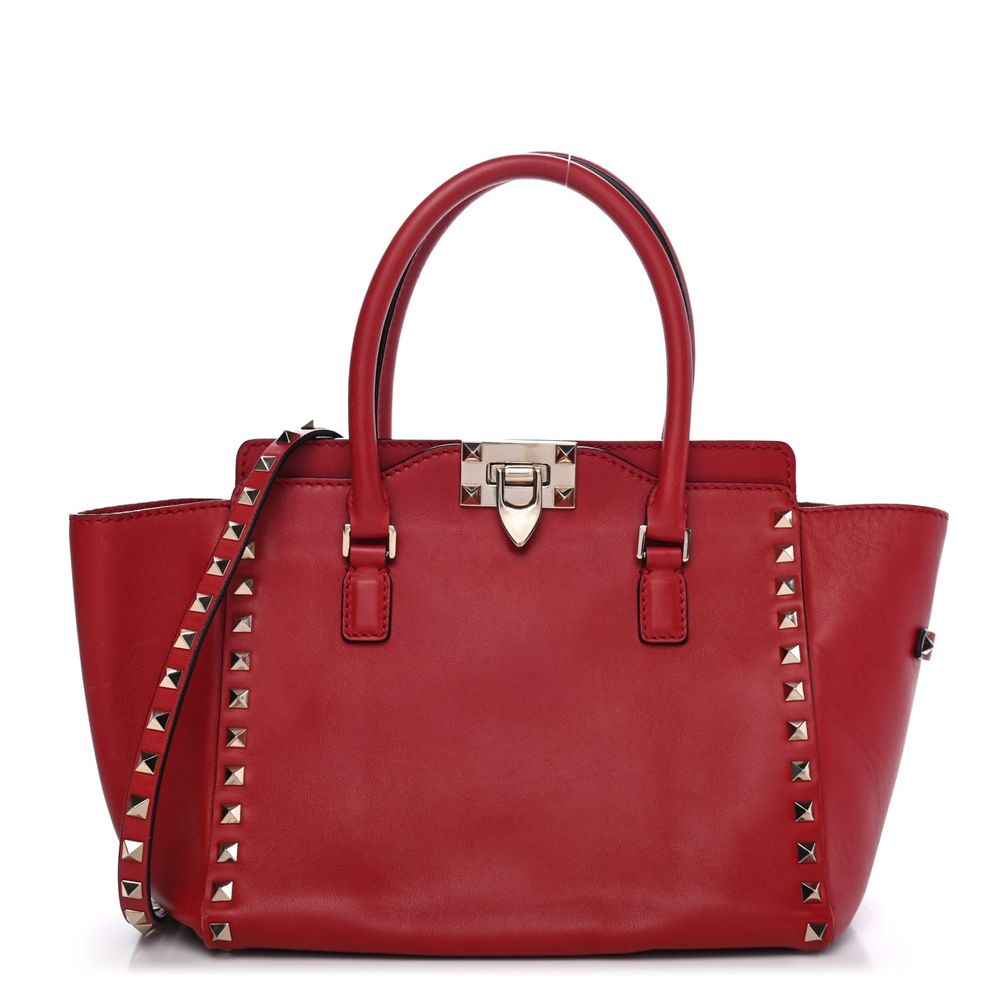 Vitello Small Rockstud Double Handle Tote Rosso Valentino