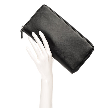 Prada Saffiano Large Zip Around Travel Wallet Nero Black 2 of 10
