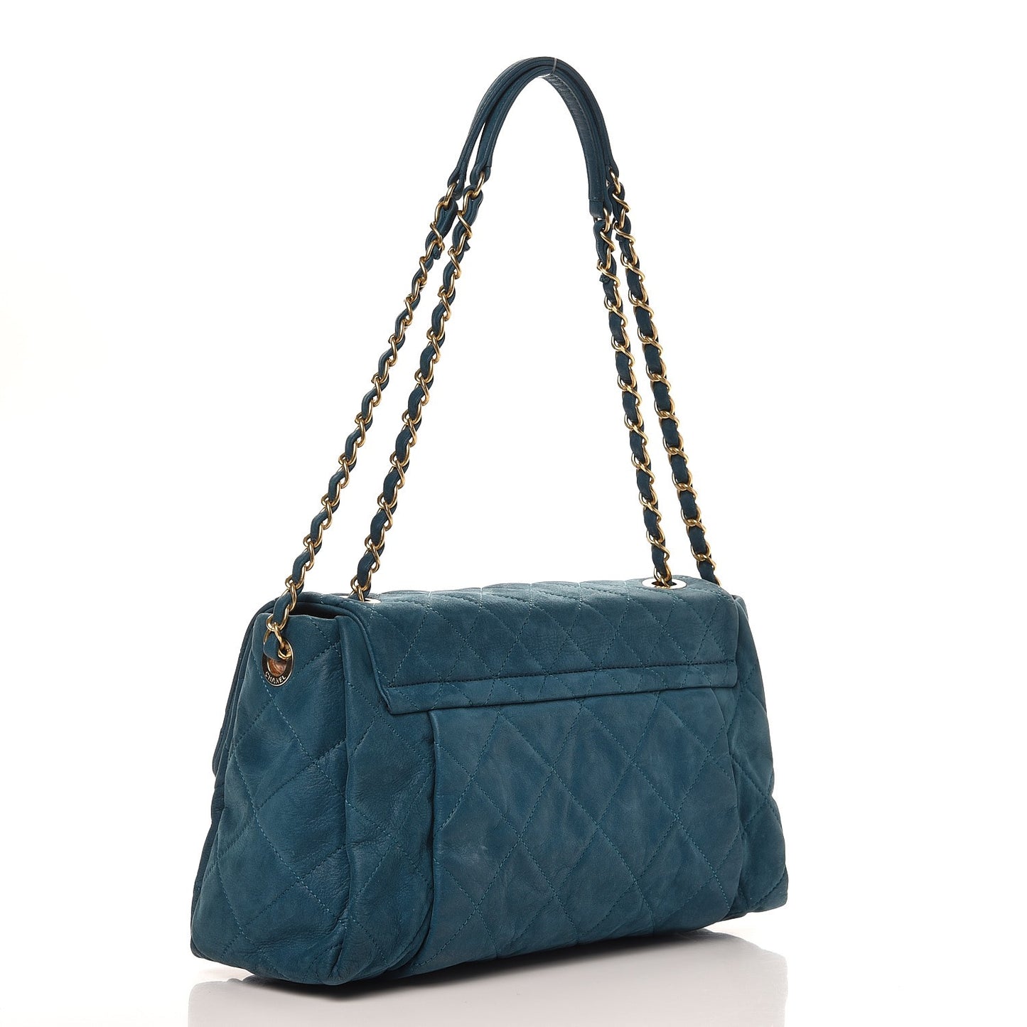 Iridescent Calfskin Large Chic Quilt Flap Dark Blue