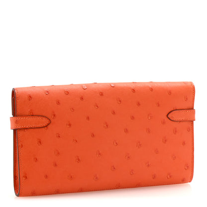 Hermes Ostrich Kelly Longue Wallet Orange 3 of 7