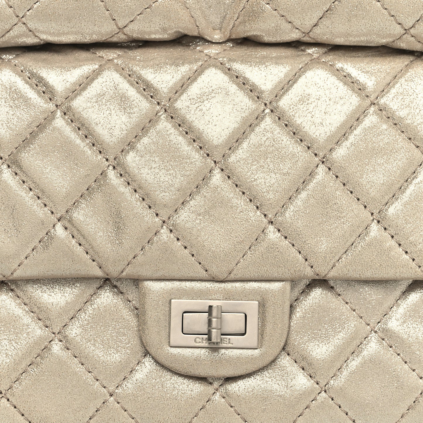 Iridescent Calfskin Quilted Large Roll 2.55 Reissue Clutch Light Gold
