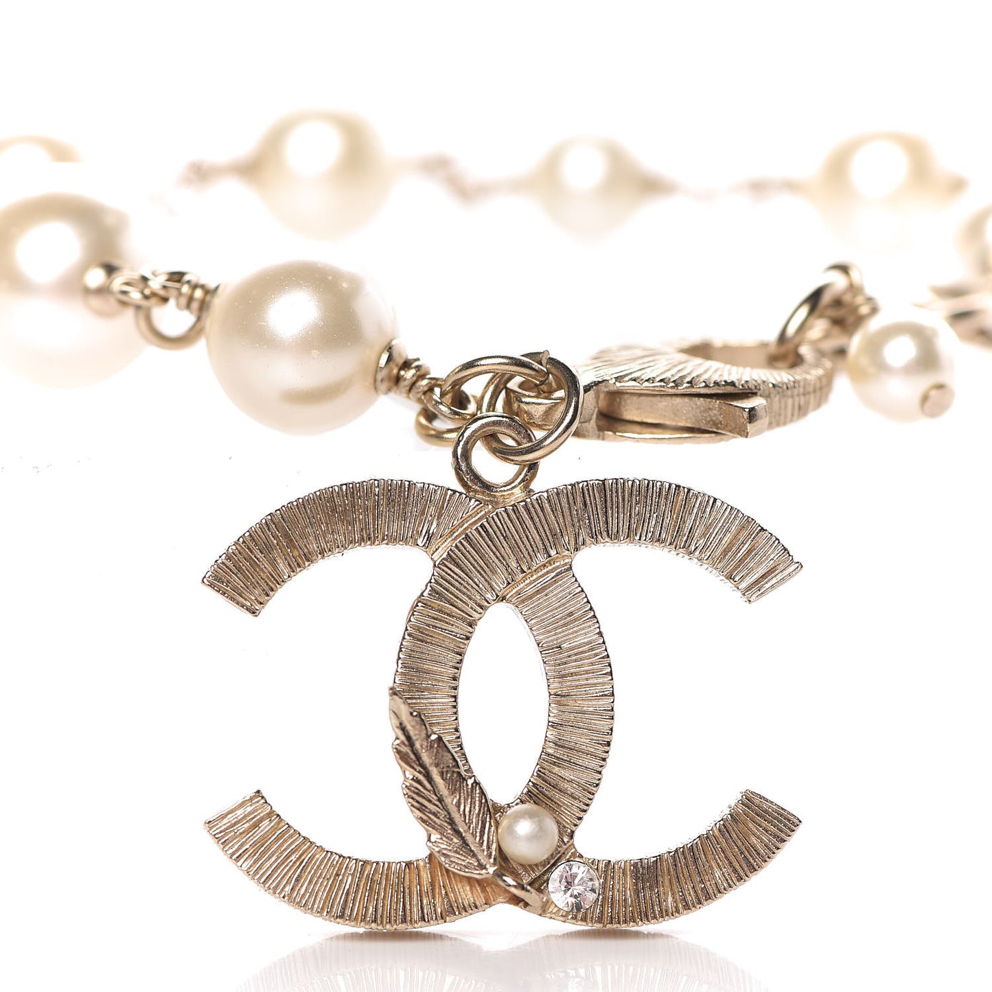 Crystal Pearl Leaf CC Bracelet Gold