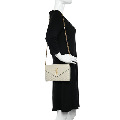 Saint Laurent Grain De Poudre Matelasse Chevron Monogram Chain Wallet Crema Soft 2 of 12