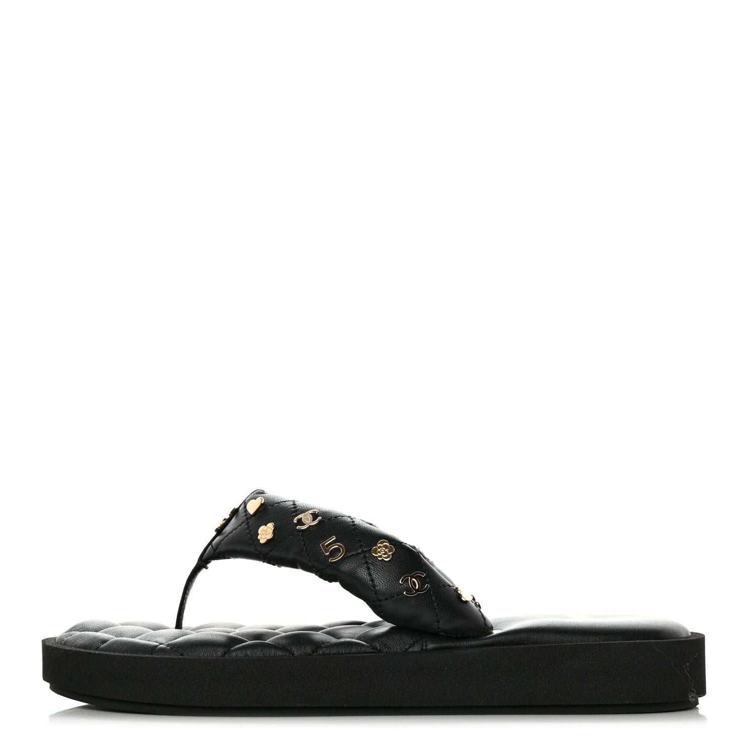 Chanel Lambskin Quilted Padded Charms Thong Sandals 38 Black 1 of 10