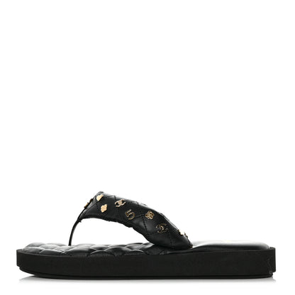 Chanel Lambskin Quilted Padded Charms Thong Sandals 38 Black 1 of 10