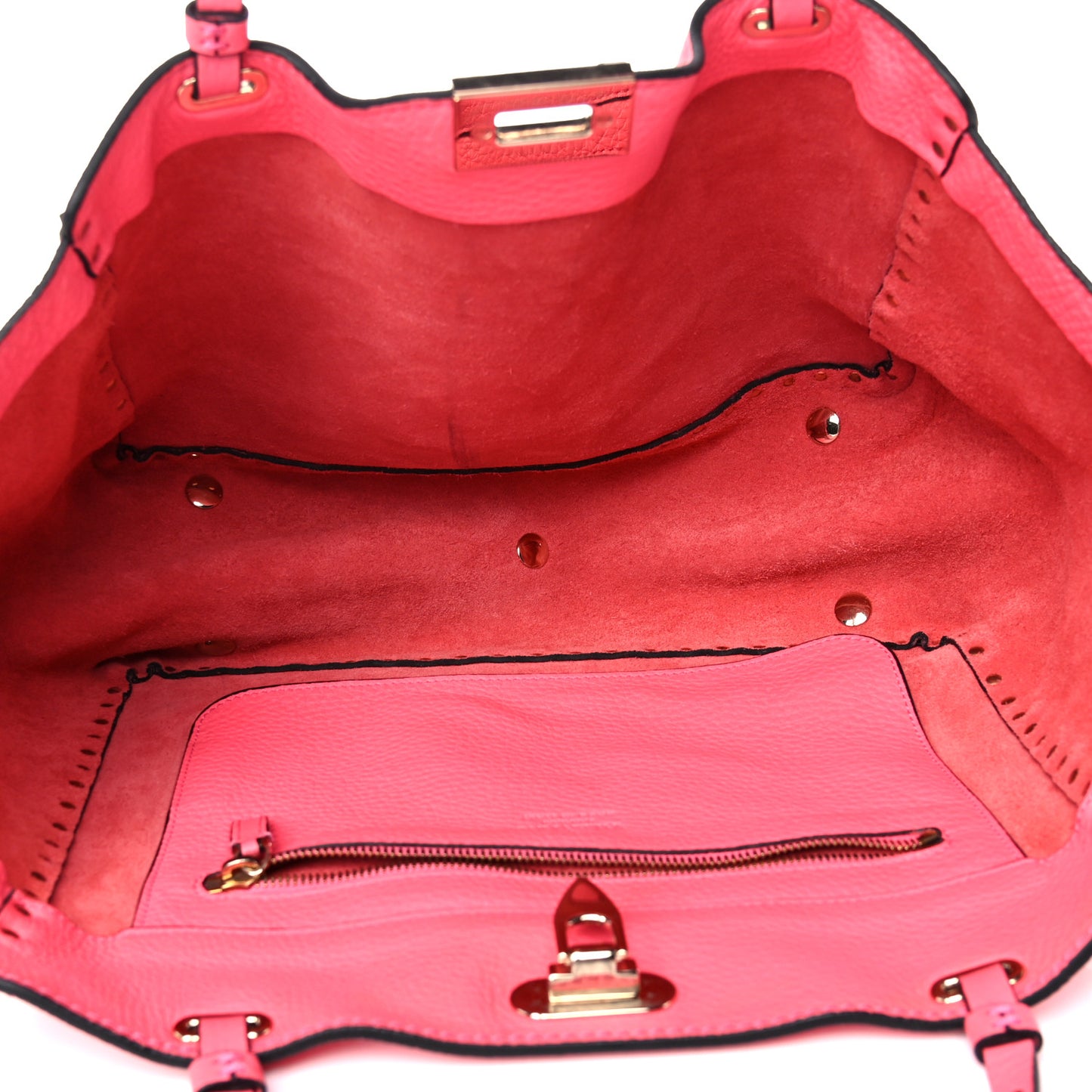 Pebbled Calfskin Medium Rockstud Tote Fuxia Fluo