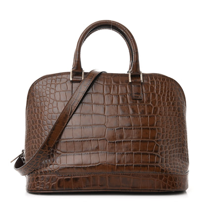 Burberry Crocodile Embossed Calfskin Large Bowler Bag Brown 1 of 11