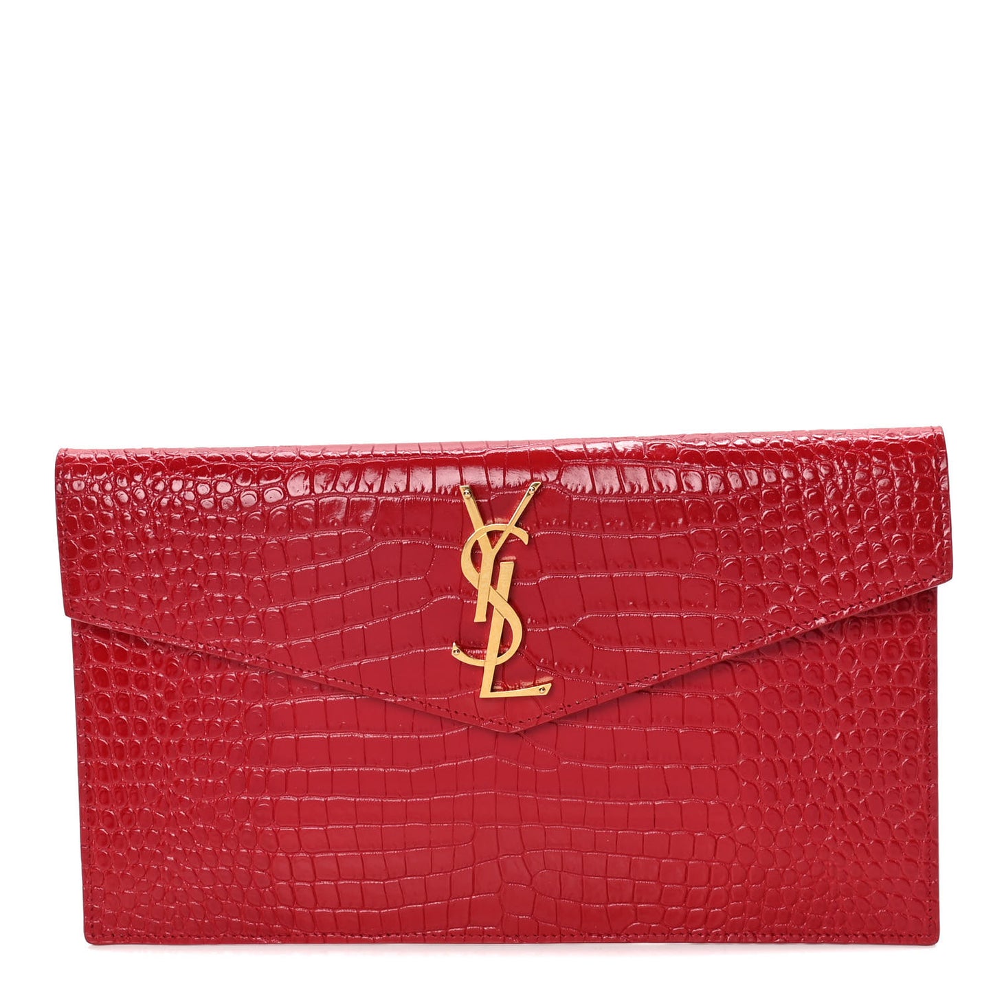 Calfskin Crocodile Embossed Uptown Monogram Clutch Rouge Eros