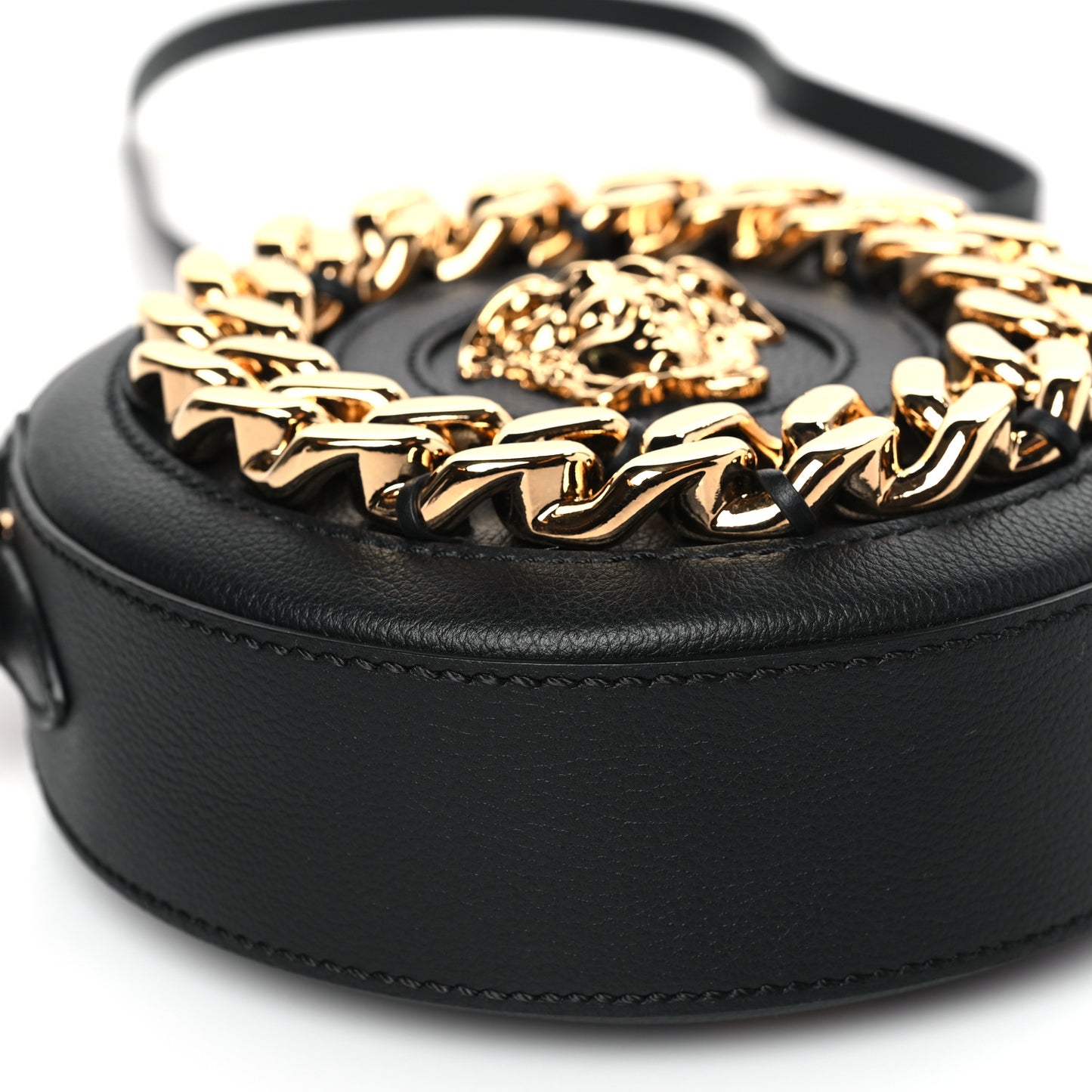 Calfskin Mini La Medusa Chain Round Crossbody Bag Black