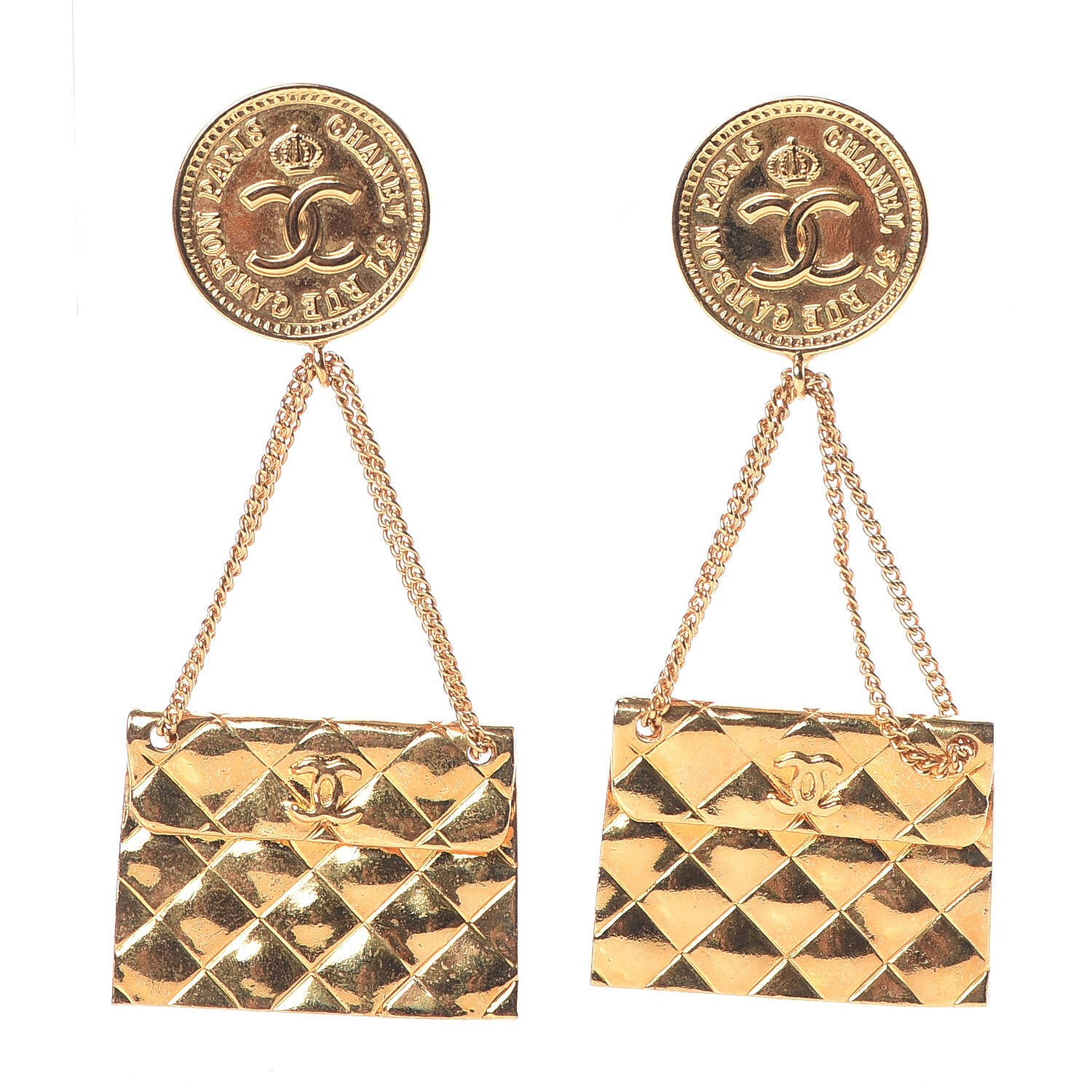Chanel 2.55 Flap Clip On Earrings Gold 1 of 5