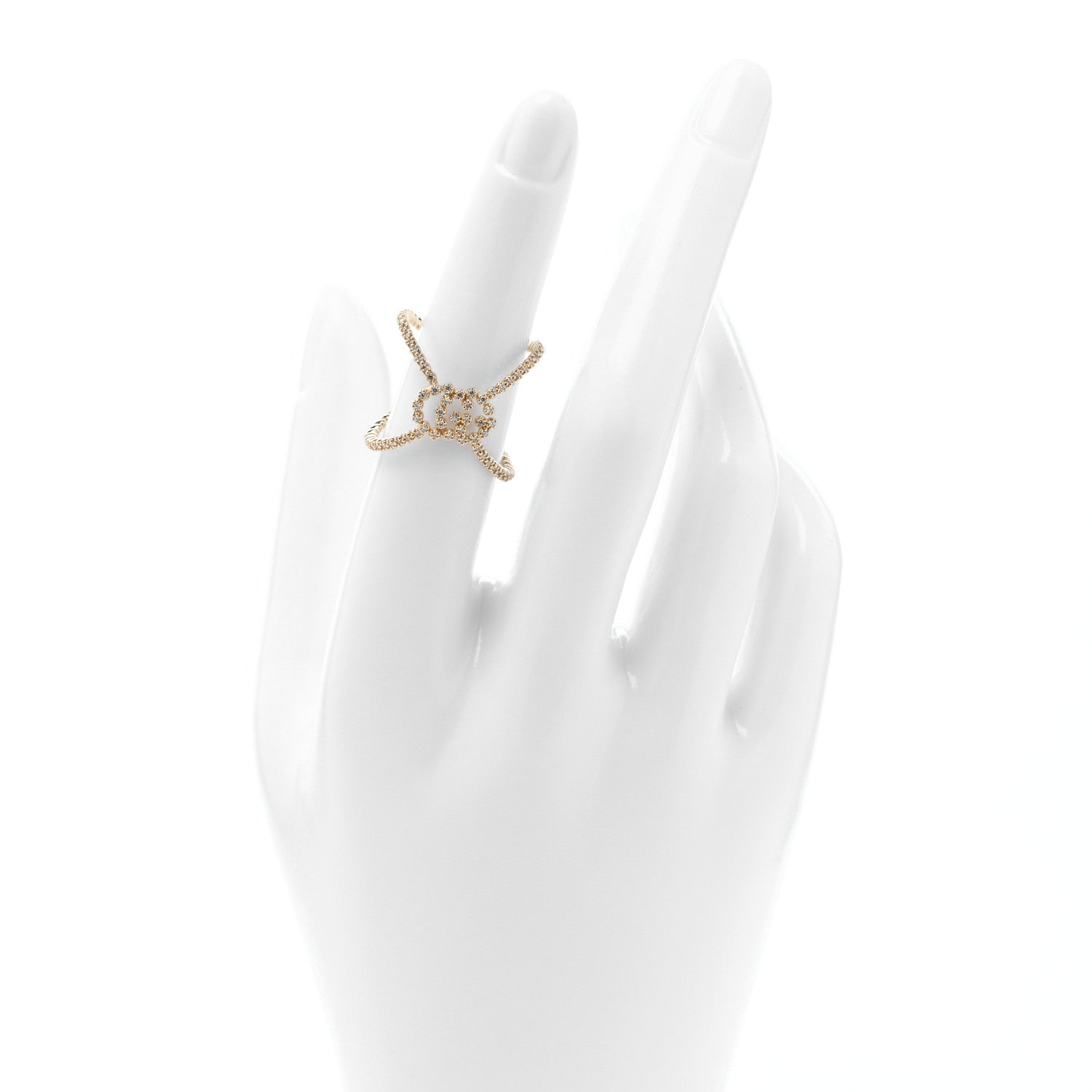 Gucci 18K Yellow Gold Diamond Running G Cross Pave Ring 52 6 2 of 5