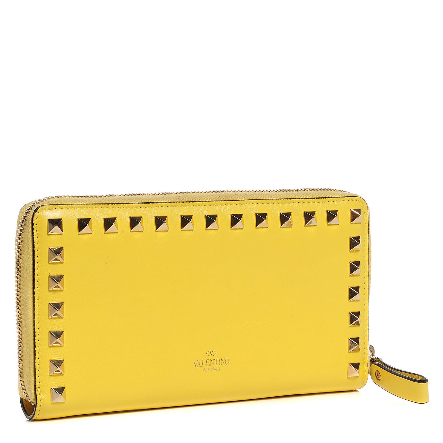 Valentino Garavani Calfskin Rockstud Zip Around Wallet Naples Yellow 3 of 9