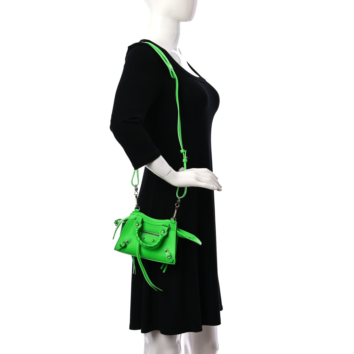 Grained Calfskin Neo Classic Silver Hardware Nano City Crossbody Fluo Green