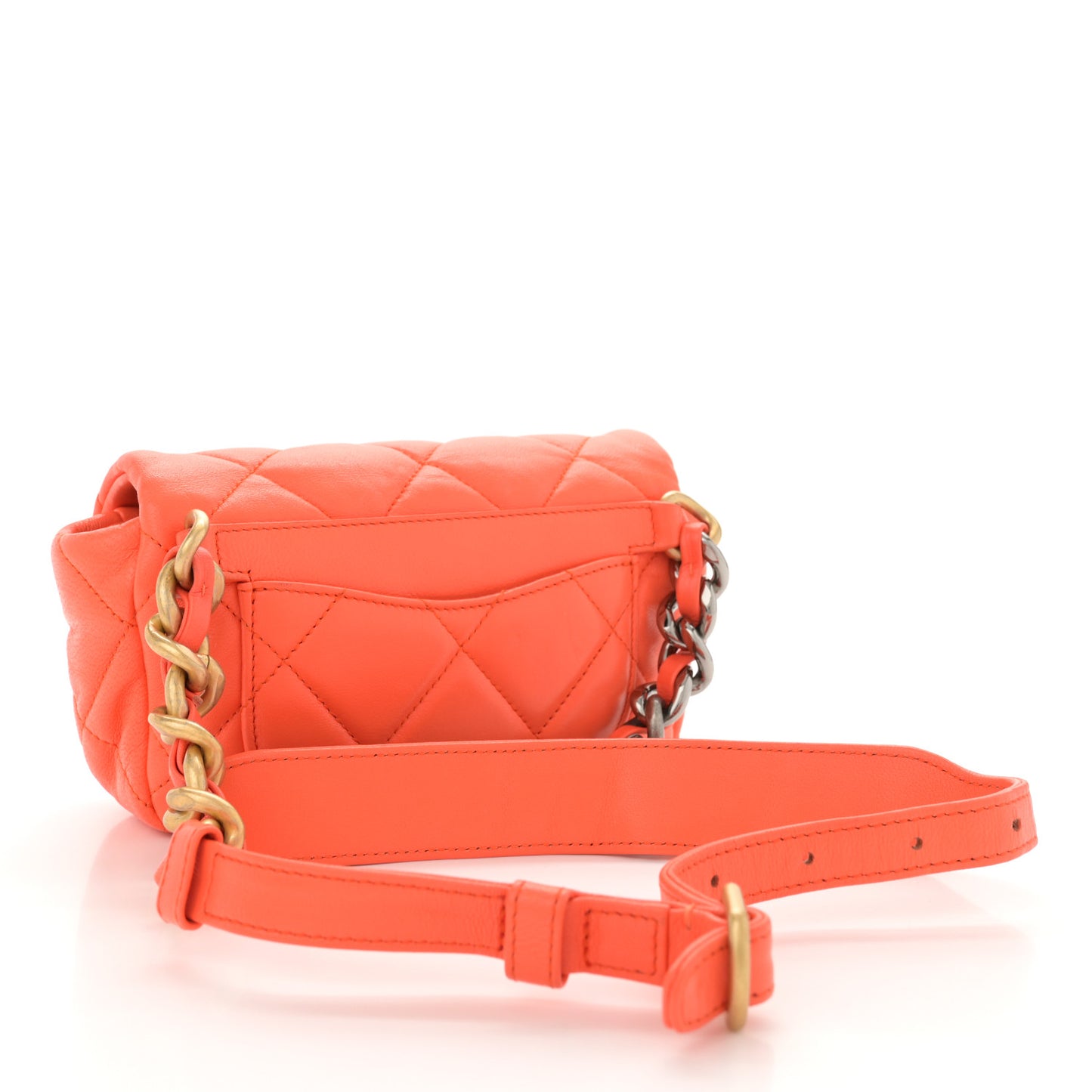 Lambskin Quilted Chanel 19 Waist Bag Orange