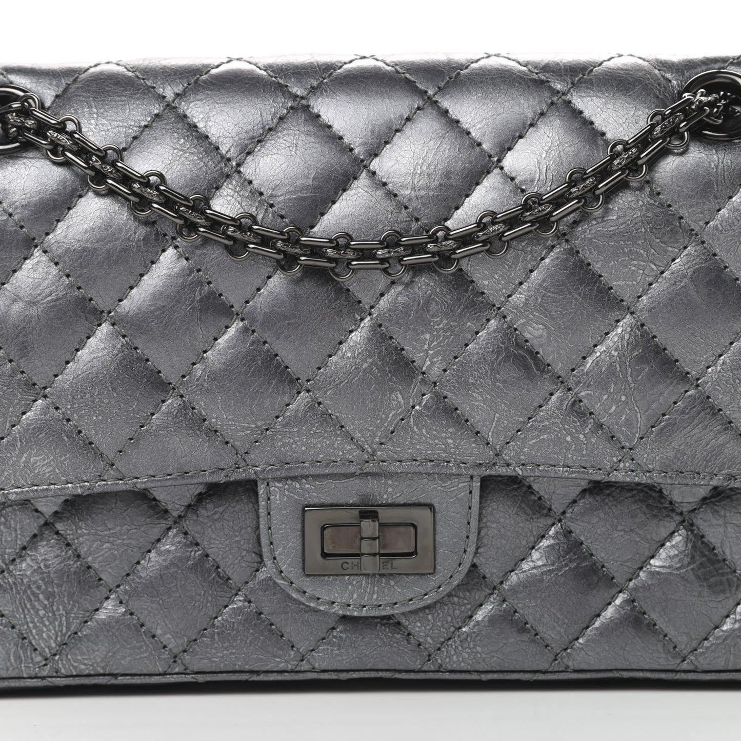 Metallic Aged Calfskin Quilted 2.55 Reissue 225 Flap Charcoal