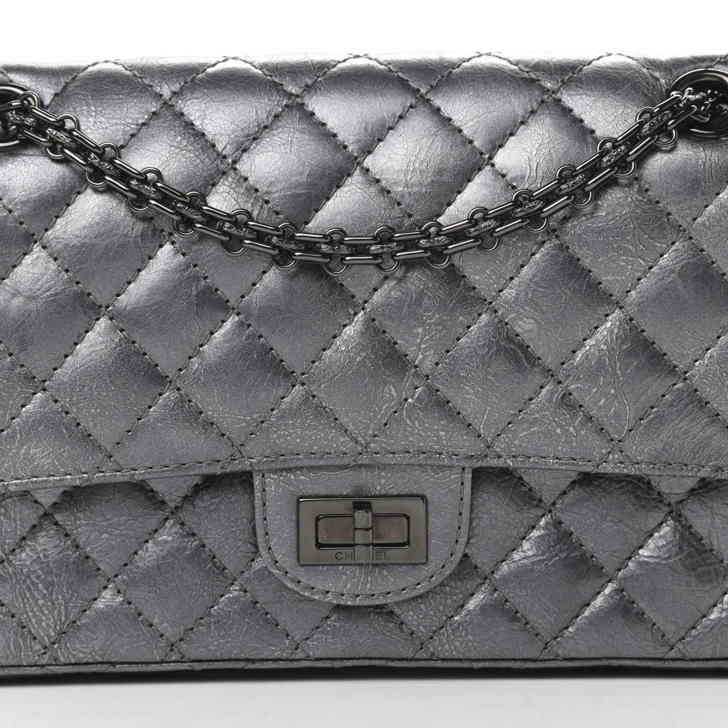 Chanel Metallic Aged Calfskin Quilted 2.55 Reissue 225 Flap Charcoal 8 of 13