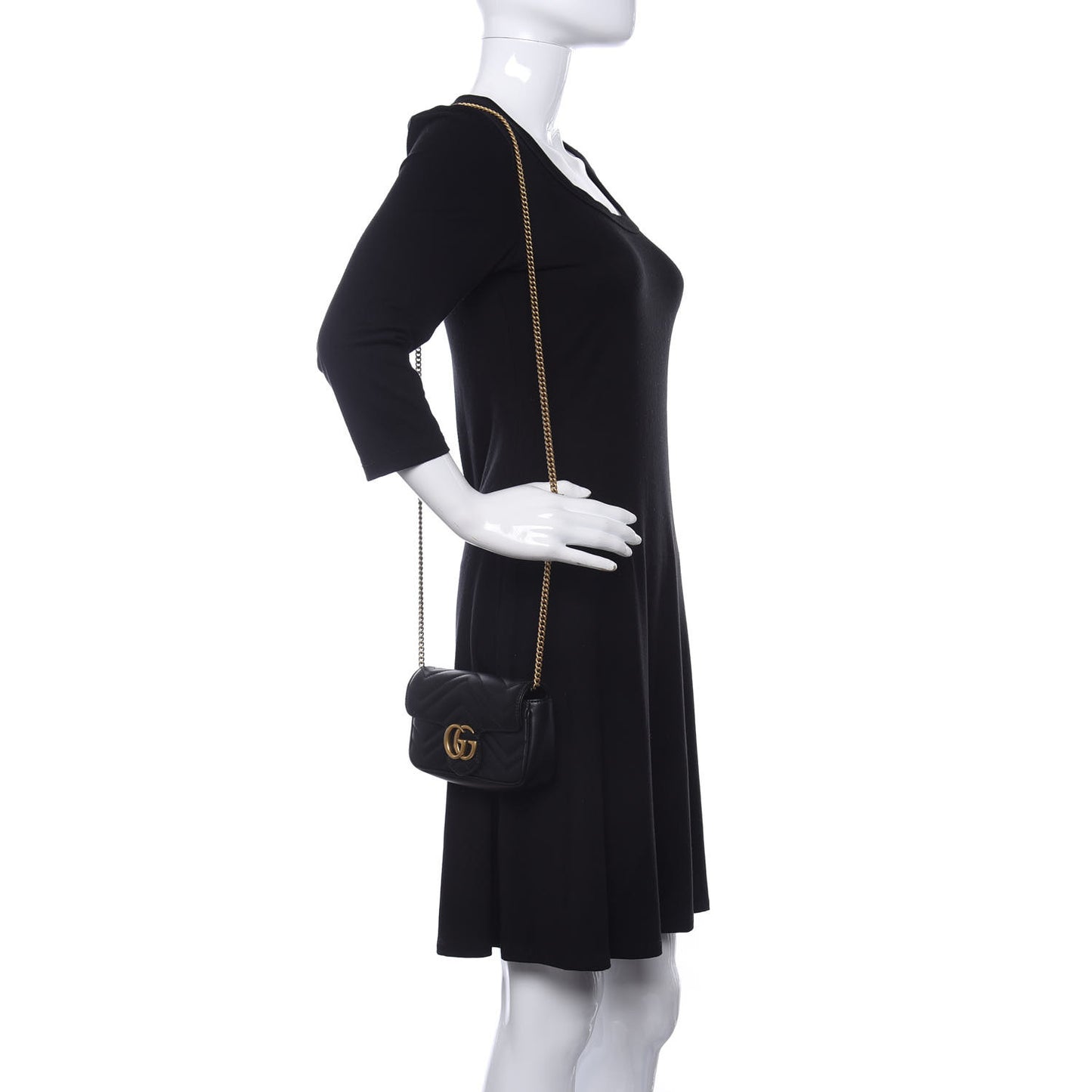Calfskin Matelasse Super Mini GG Marmont Shoulder Bag Black