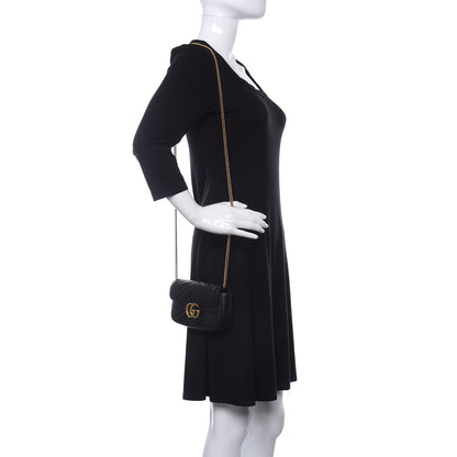 Gucci Calfskin Matelasse Super Mini GG Marmont Shoulder Bag Black 2 of 11