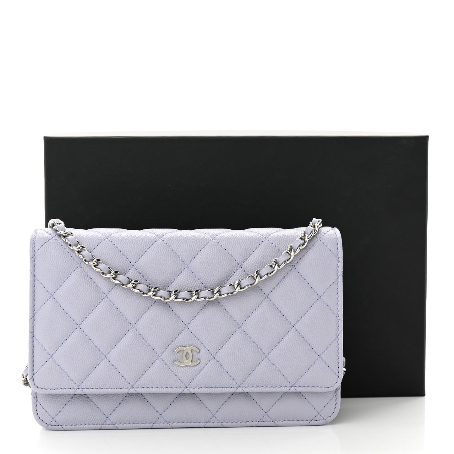 Caviar Quilted Wallet on Chain WOC Light Purple