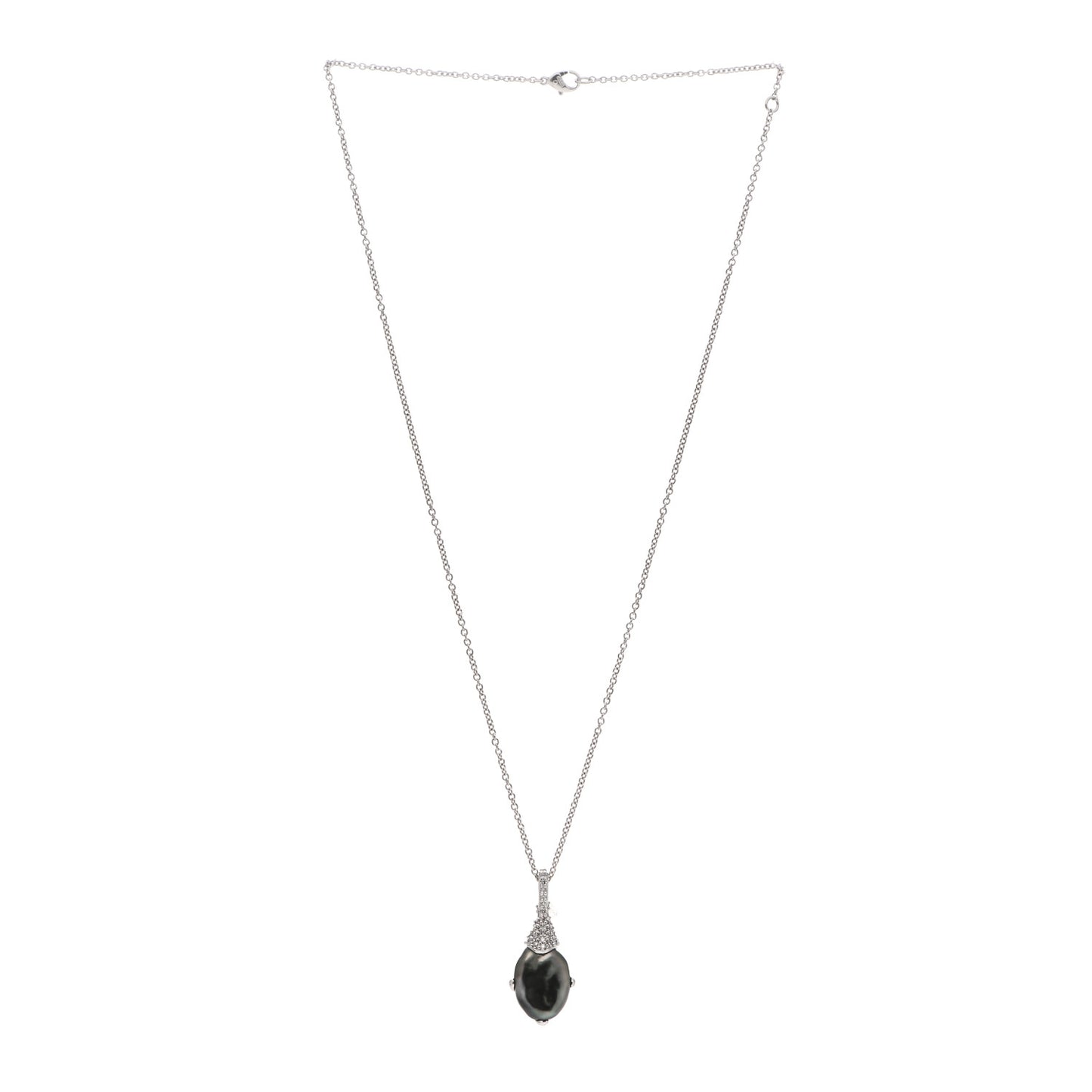 18K White Gold Diamond Black South Sea Cultured Pearl 12mm Pendant Necklace