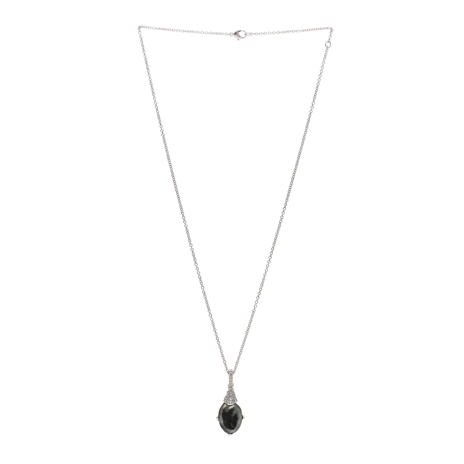 Mikimoto 18K White Gold Diamond Black South Sea Cultured Pearl 12mm Pendant Necklace 3 of 6