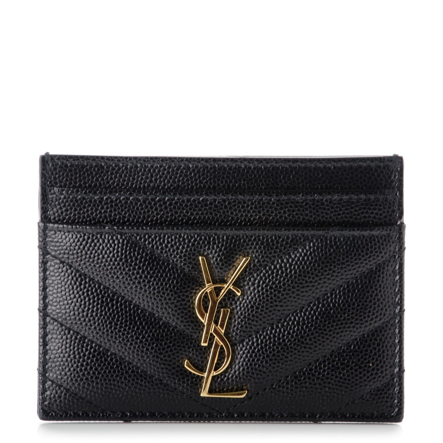Grain De Poudre Matelasse Chevron Monogram Credit Card Case Black