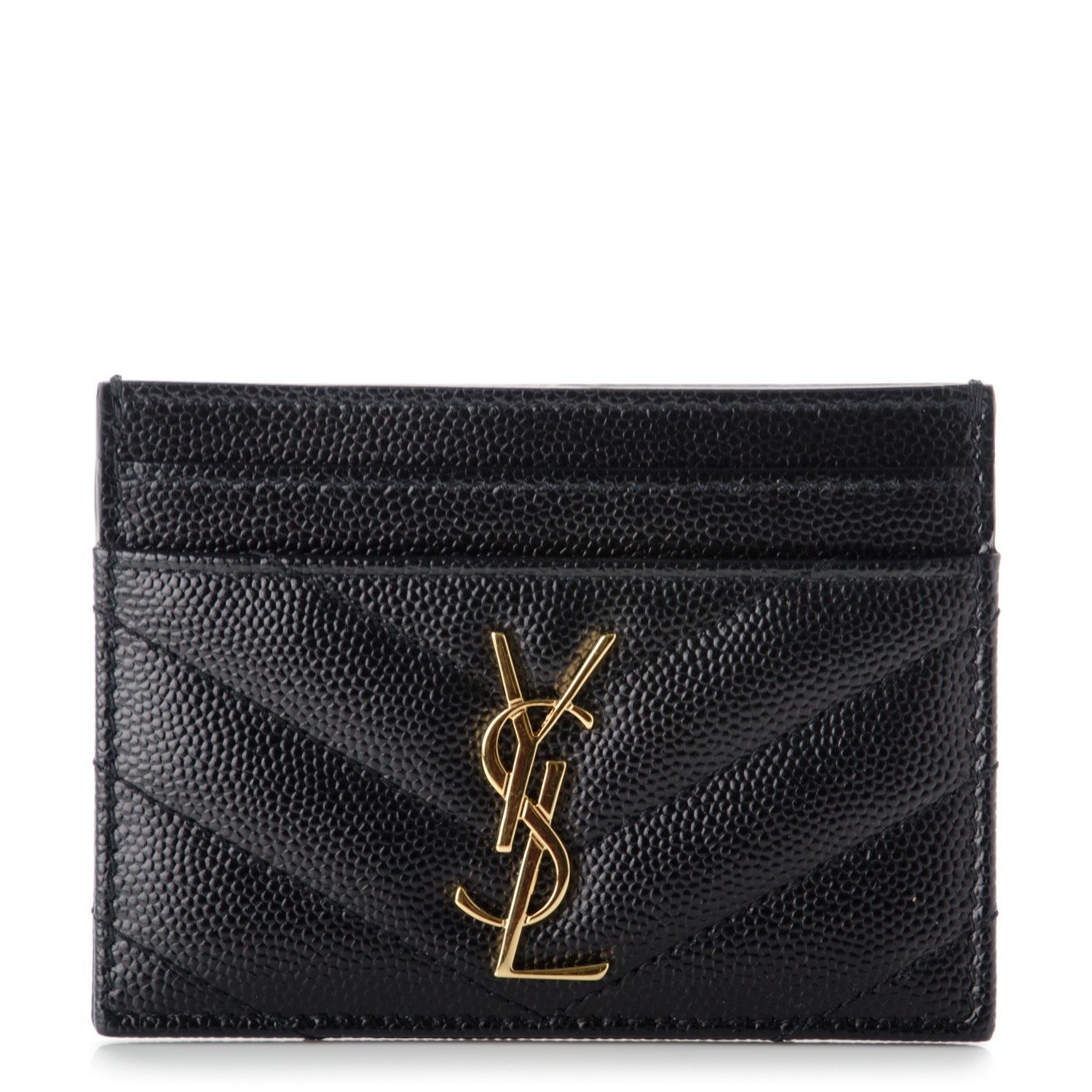 Saint Laurent Grain De Poudre Matelasse Chevron Monogram Credit Card Case Black 1 of 7