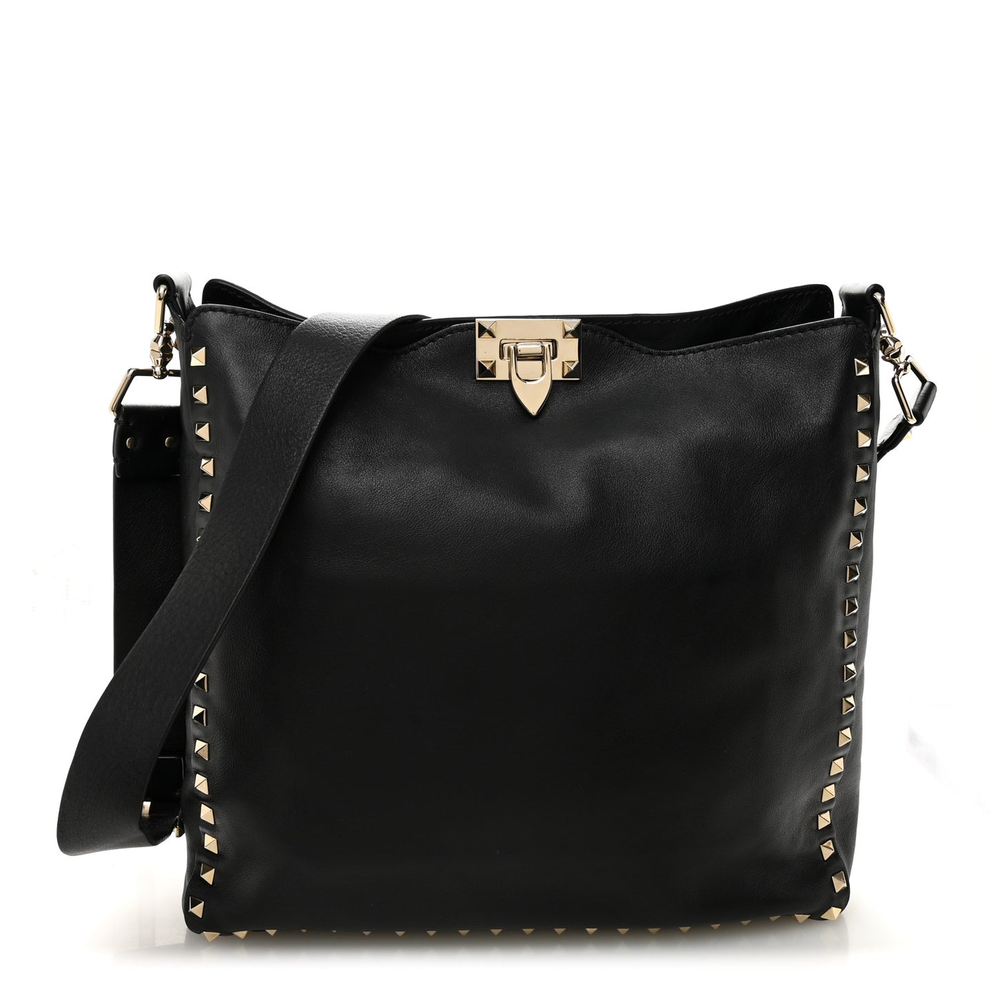 Vitello Calfskin Small Rockstud Flip-Lock Messenger Bag Black
