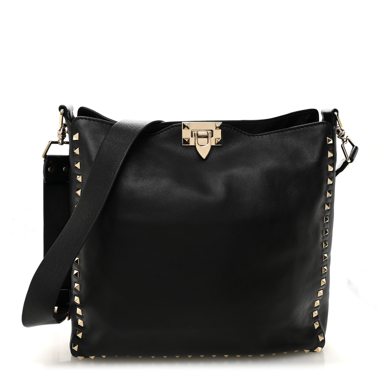 Valentino Garavani Vitello Calfskin Small Rockstud Flip-Lock Messenger Bag Black 1 of 9