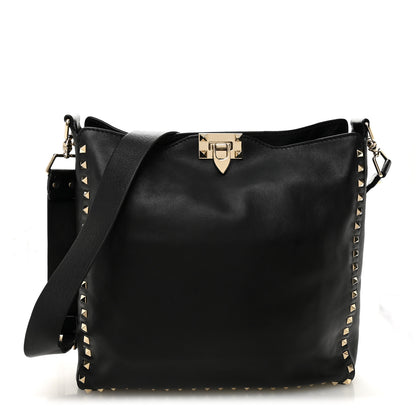 Valentino Garavani Vitello Calfskin Small Rockstud Flip-Lock Messenger Bag Black 1 of 9