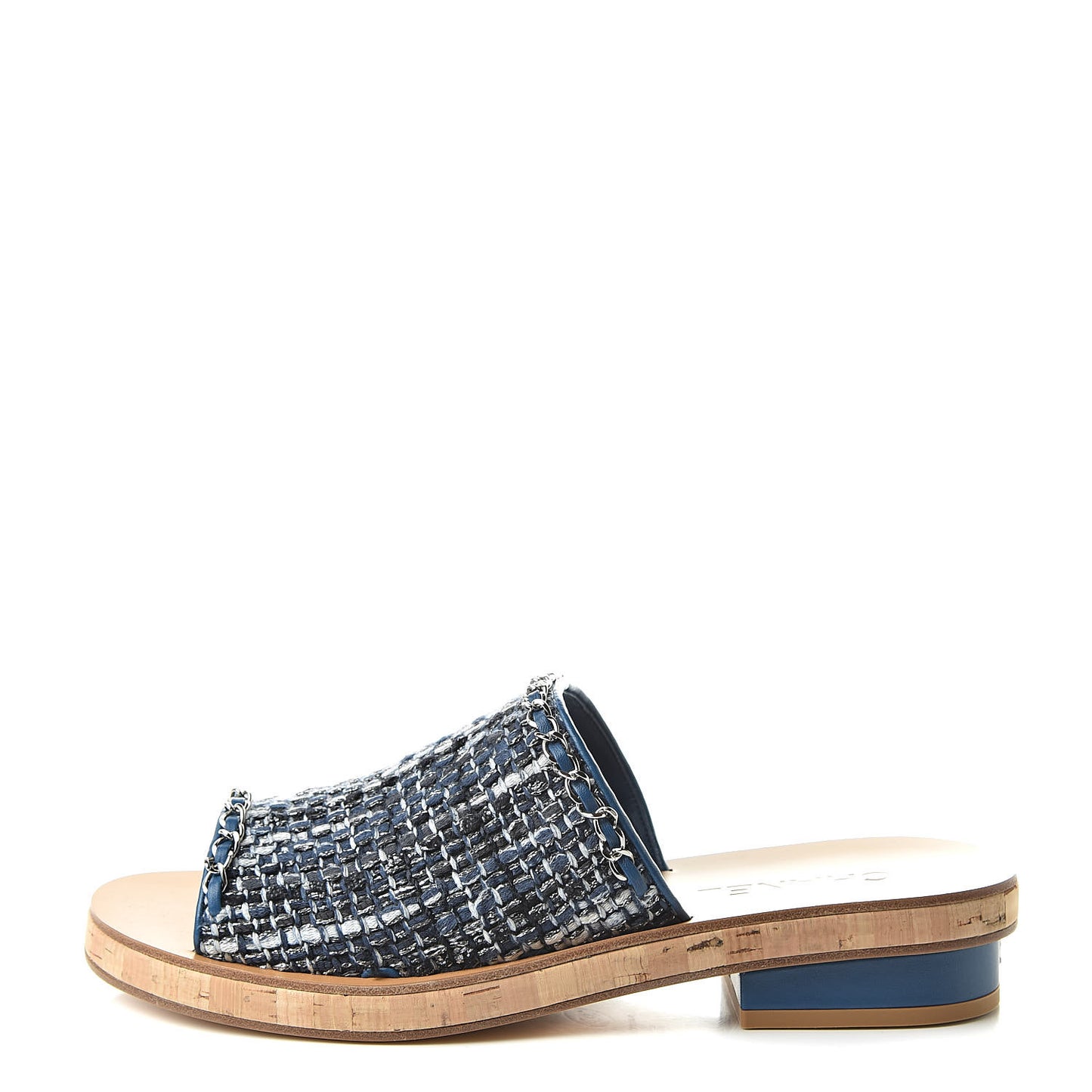 Cork Tweed Chain Mule Slides 40 Blue
