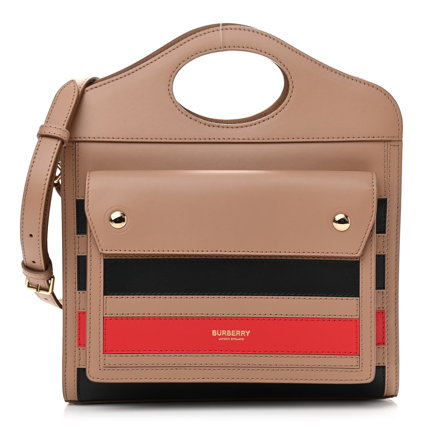 Burberry Smooth Calfskin Striped Mini Pocket Bag Camel 1 of 9