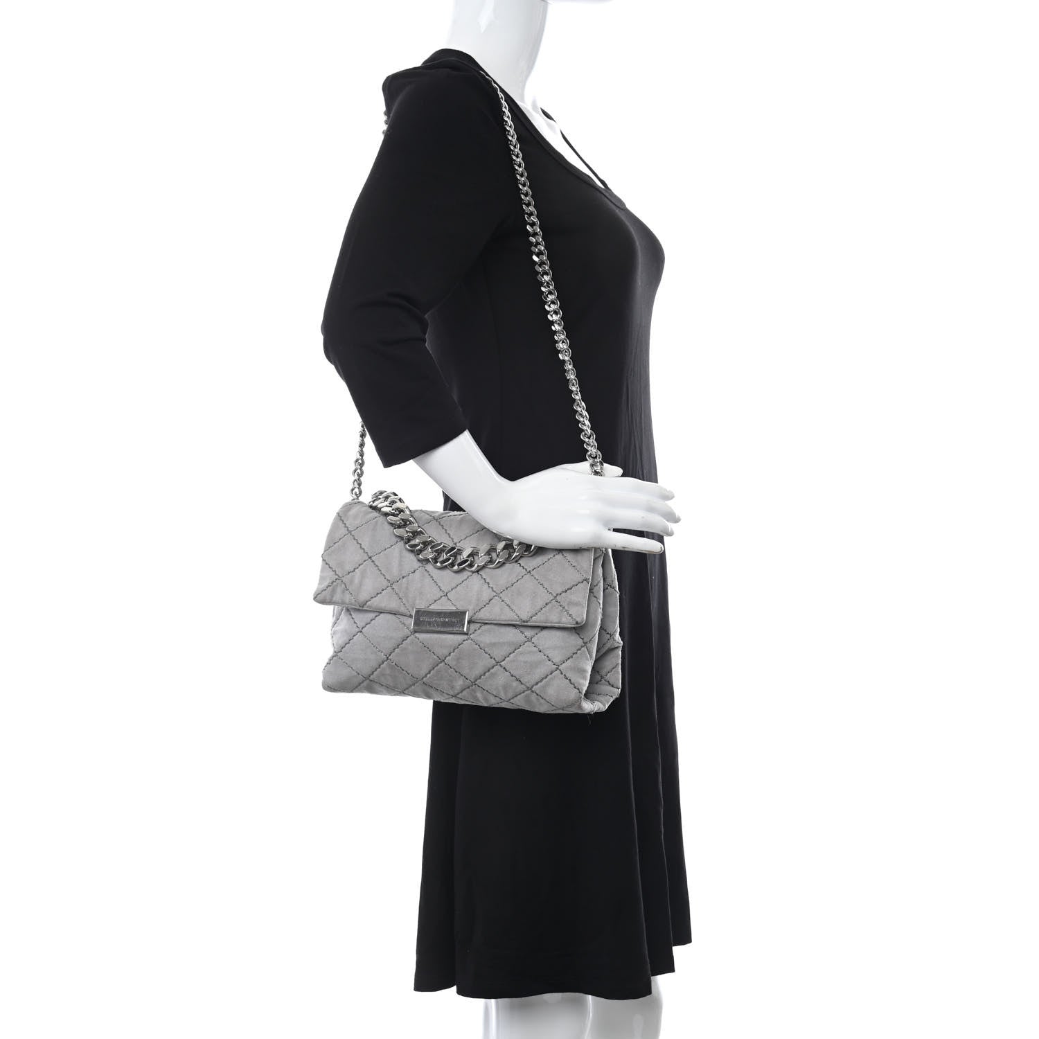 Stella McCartney Shaggy Deer Quilted Small Beckett Chain Shoulder Bag Grey 2 of 13