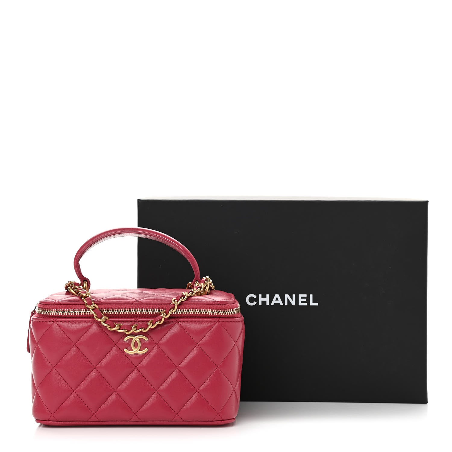 Chanel Lambskin Quilted Small Top Handle Vanity Case With Chain Dark Pink 11 of 11