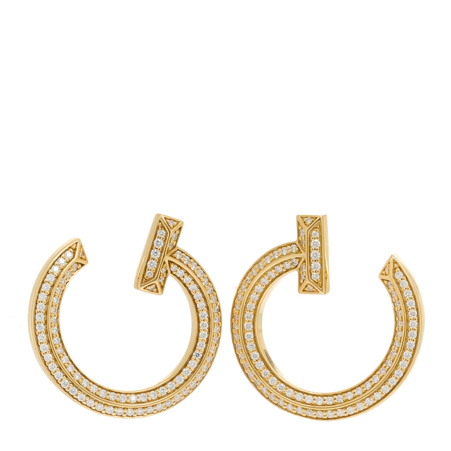 Tiffany 18K Yellow Gold Diamond T1 Open Hoop Earrings 1 of 5