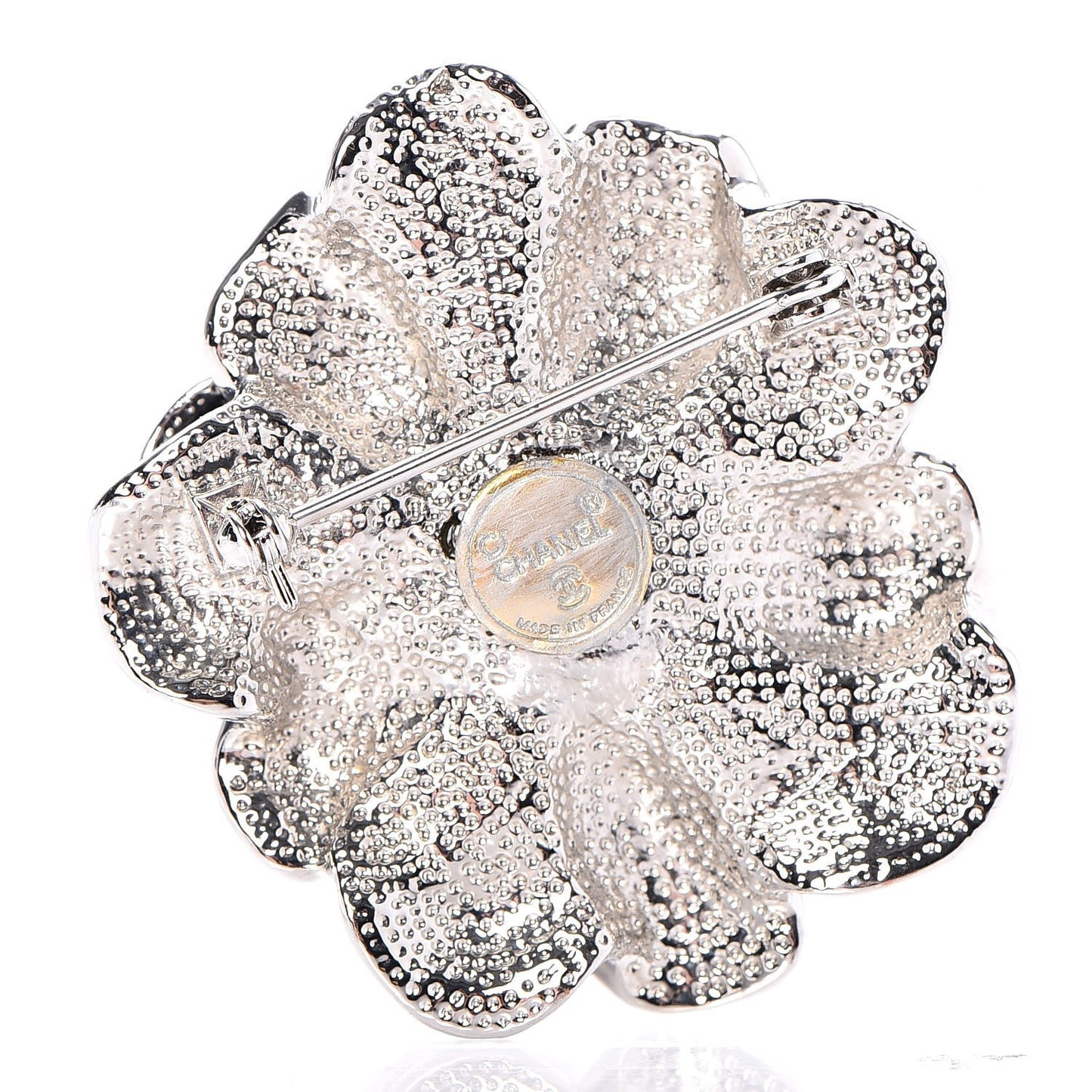 Resin Pearl Crystal CC Camellia Pin Brooch Black Silver