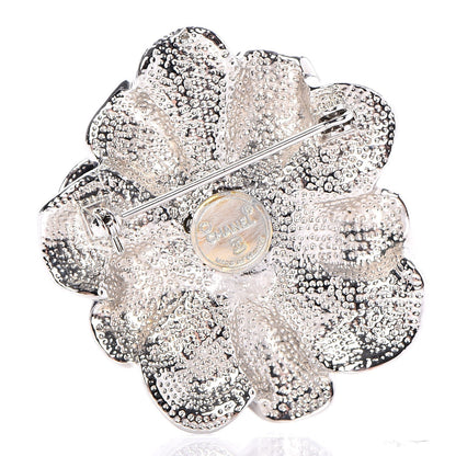 Chanel Resin Pearl Crystal CC Camellia Pin Brooch Black Silver 3 of 5