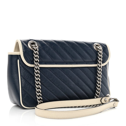 Gucci Vintage Effect Calfskin Matelasse Diagonal Small Torchon GG Marmont Shoulder Bag Blue Agata Mystic White 3 of 11