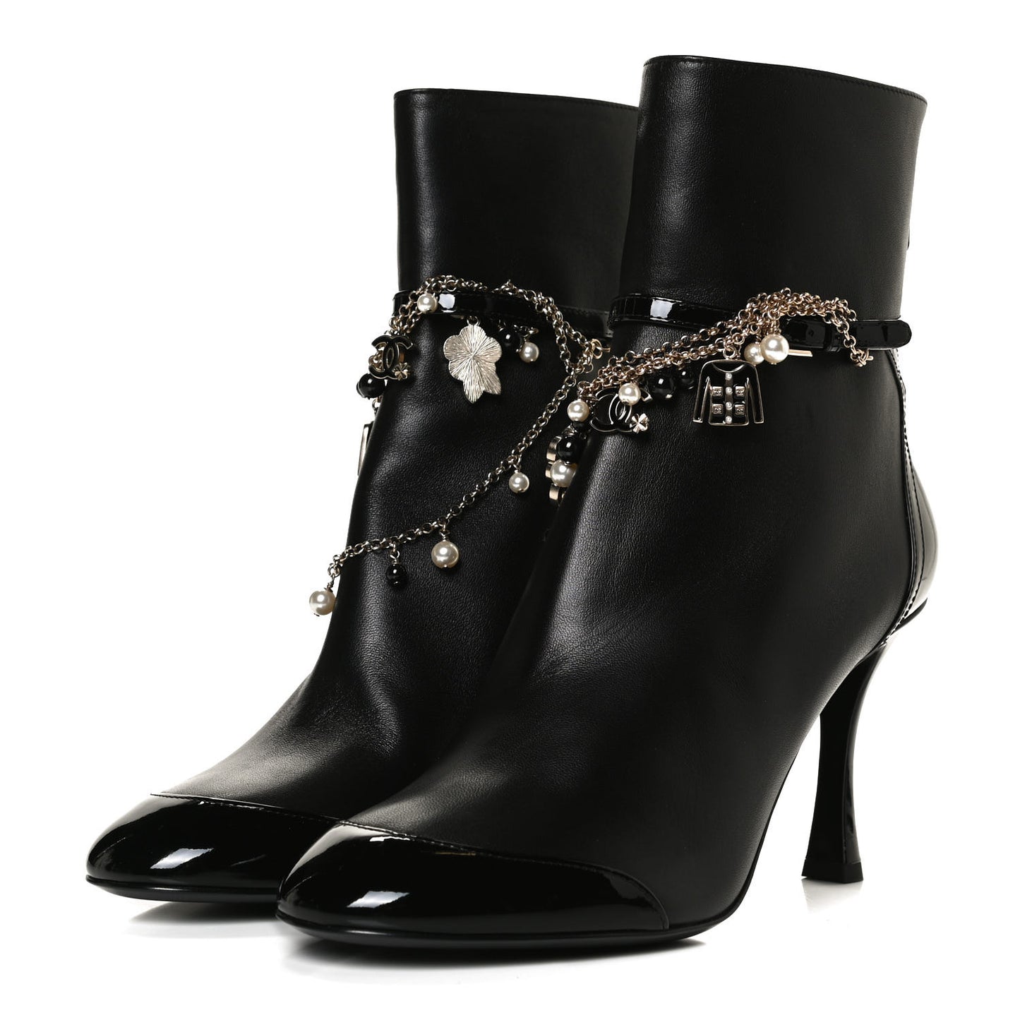 Lambskin Patent Calfskin Ankle Boots 40 Black