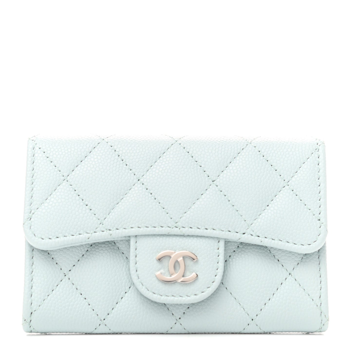 Caviar Quilted Flap Card Holder Wallet Light Blue