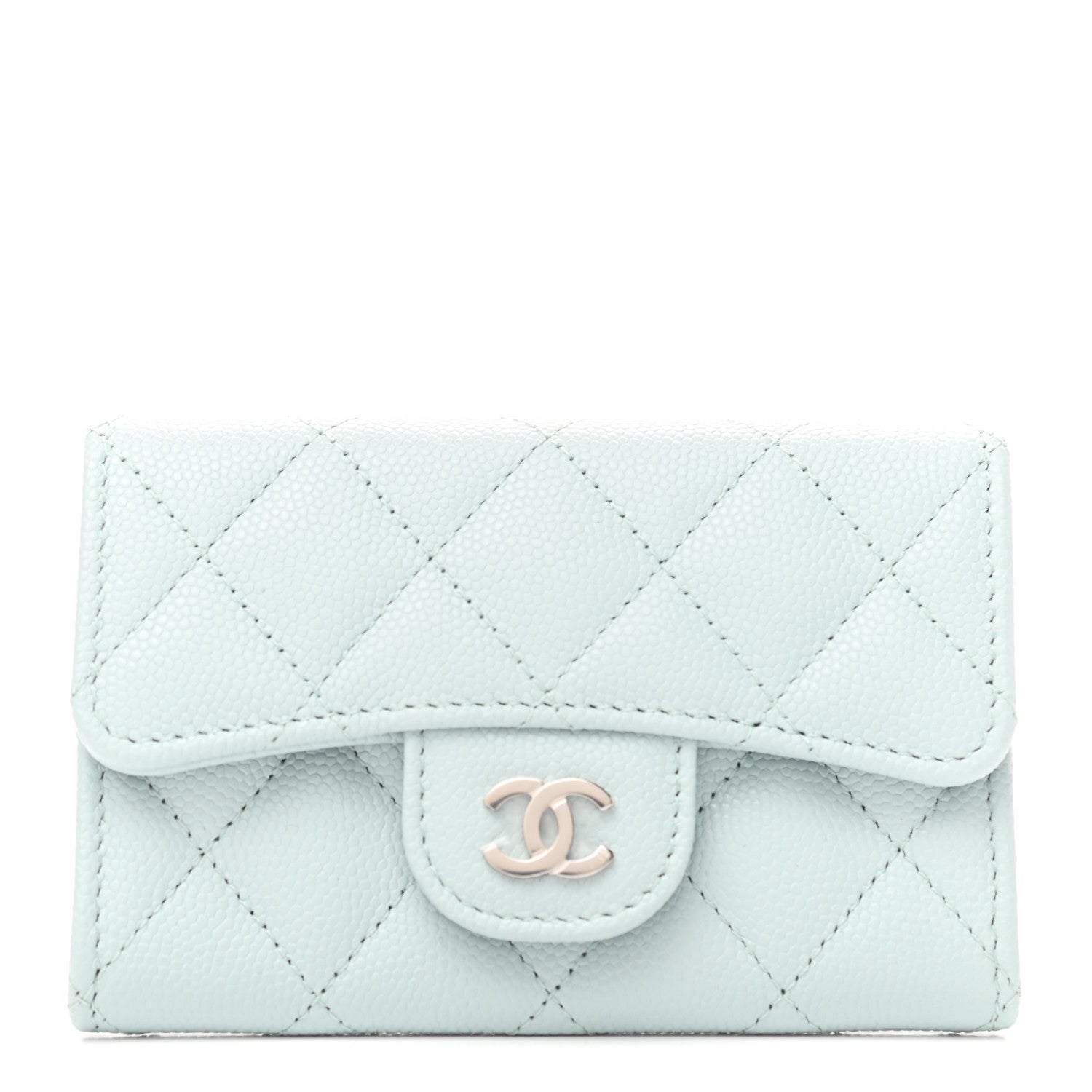 Chanel Caviar Quilted Flap Card Holder Wallet Light Blue 1 of 7