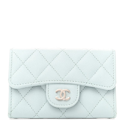 Chanel Caviar Quilted Flap Card Holder Wallet Light Blue 1 of 7