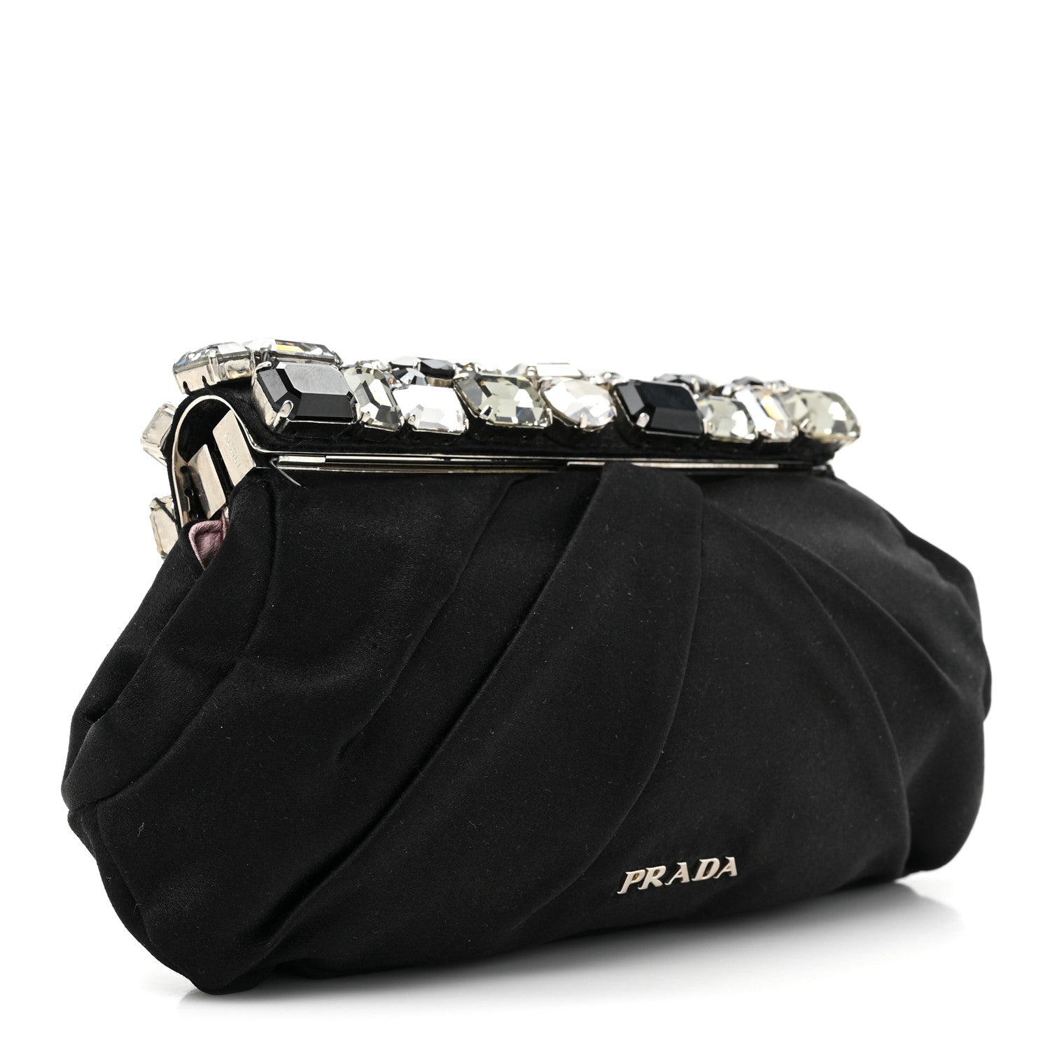 Prada Satin Crystal Clutch Black 4 of 9