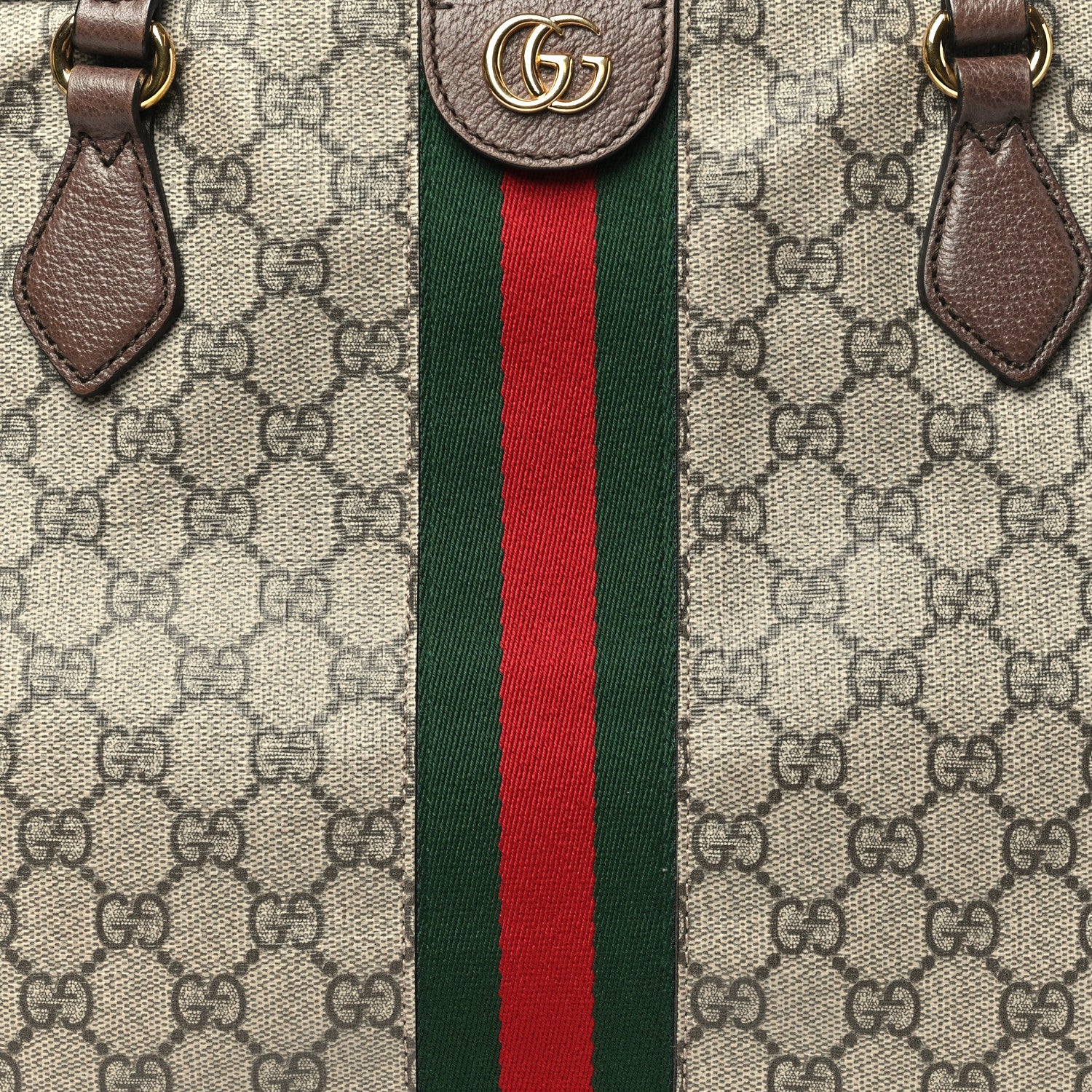 Gucci GG Supreme Monogram Textured Calfskin Web Medium Ophidia Shopping Tote Beige Ebony New Acero 8 of 11