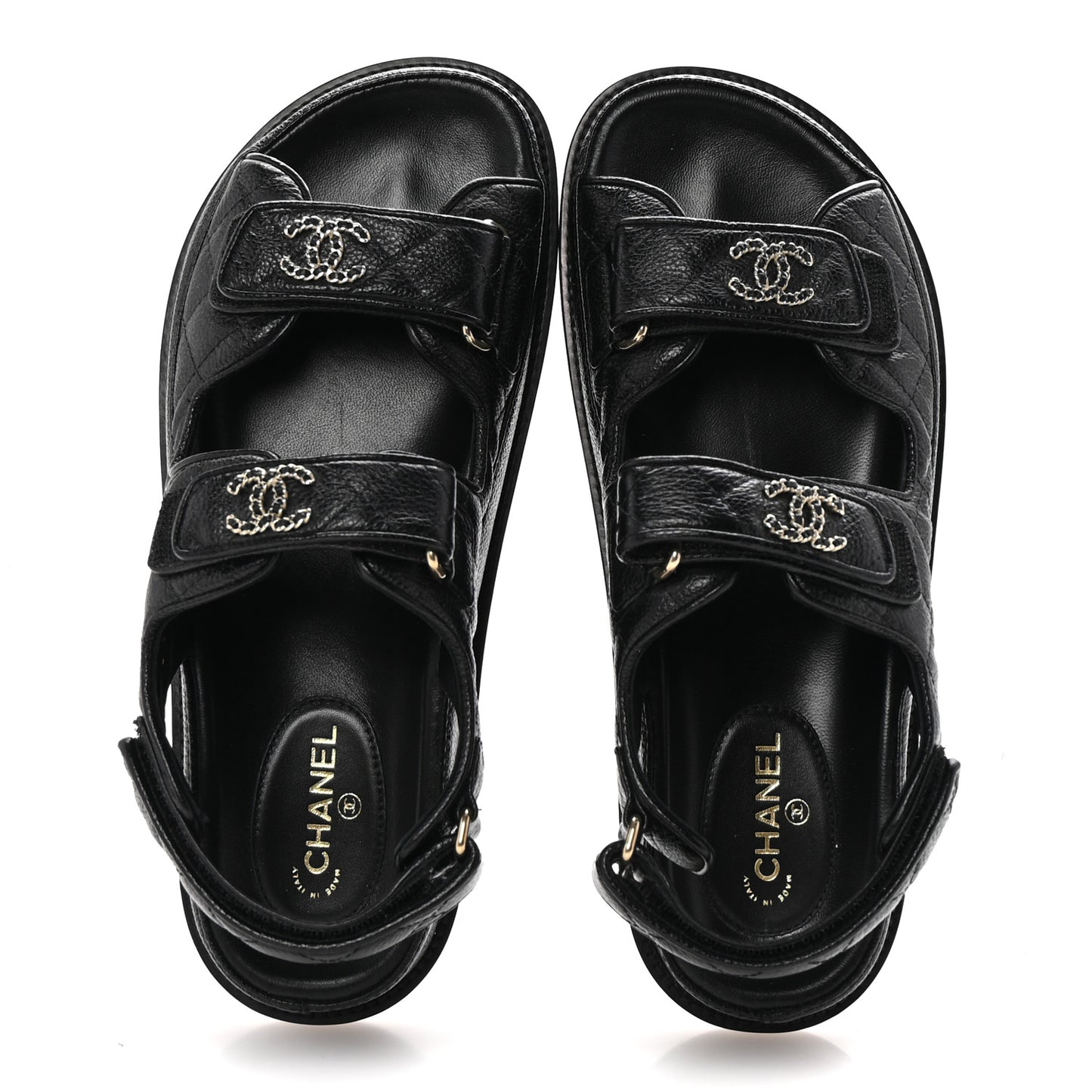 Grained Calfskin Velcro Dad Sandals 37.5 Black
