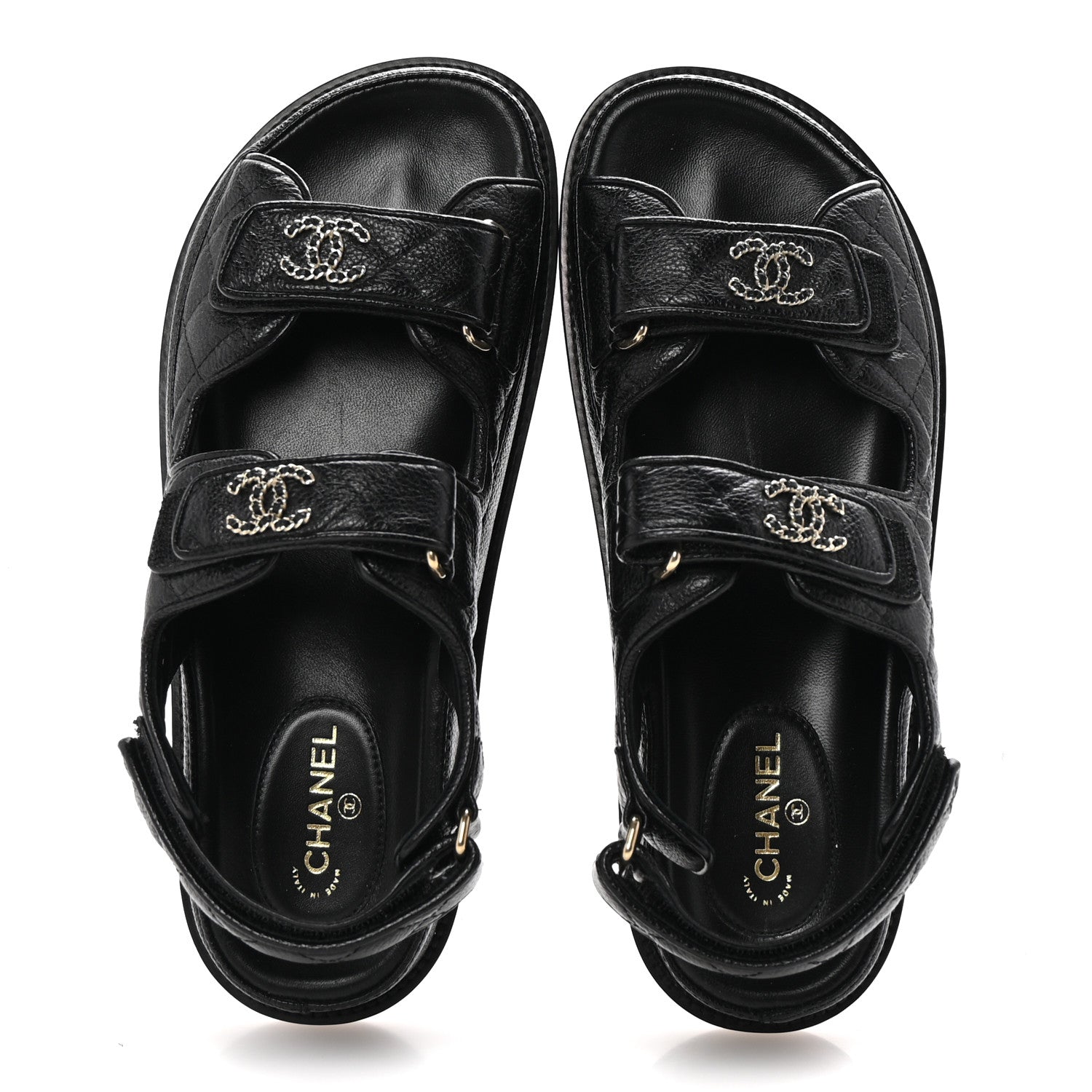 Chanel Grained Calfskin Velcro Dad Sandals 37.5 Black 2 of 10