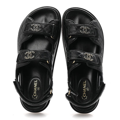 Chanel Grained Calfskin Velcro Dad Sandals 37.5 Black 2 of 10