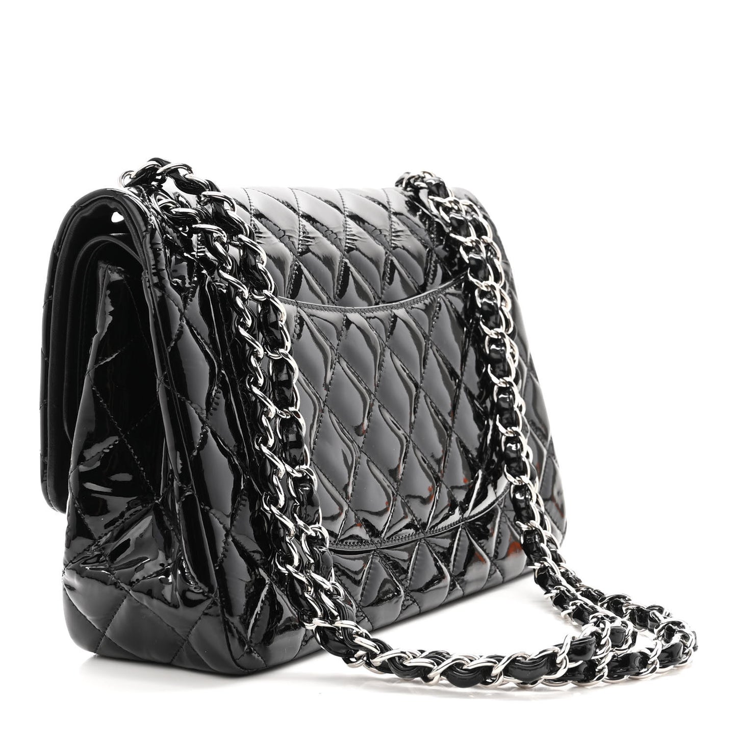 Patent Quilted Jumbo Double Flap Black